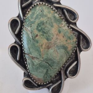 Green Turquoise  Silver Ring 8.5